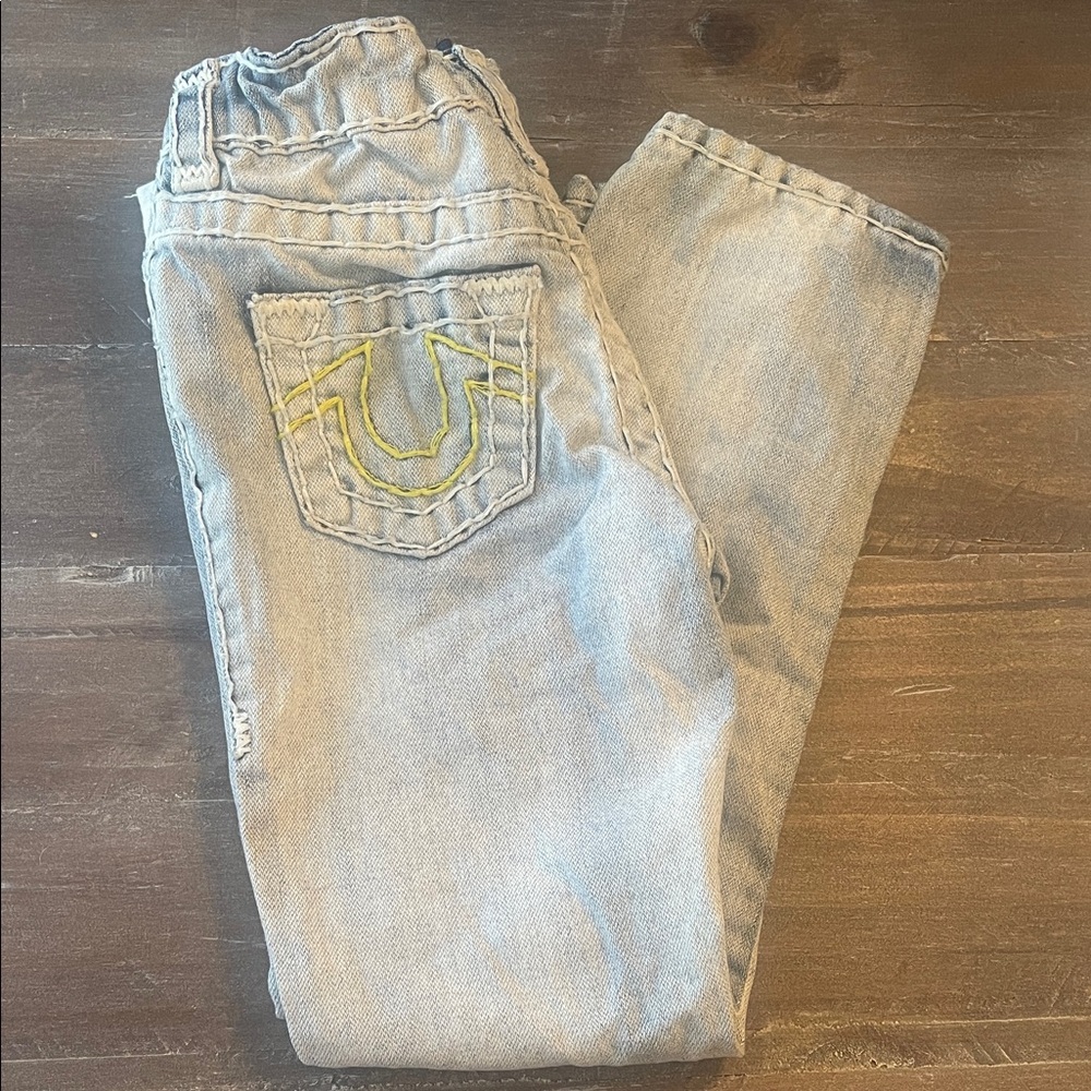True Religion Kids Light Wash Jeans with Yellow Stitching